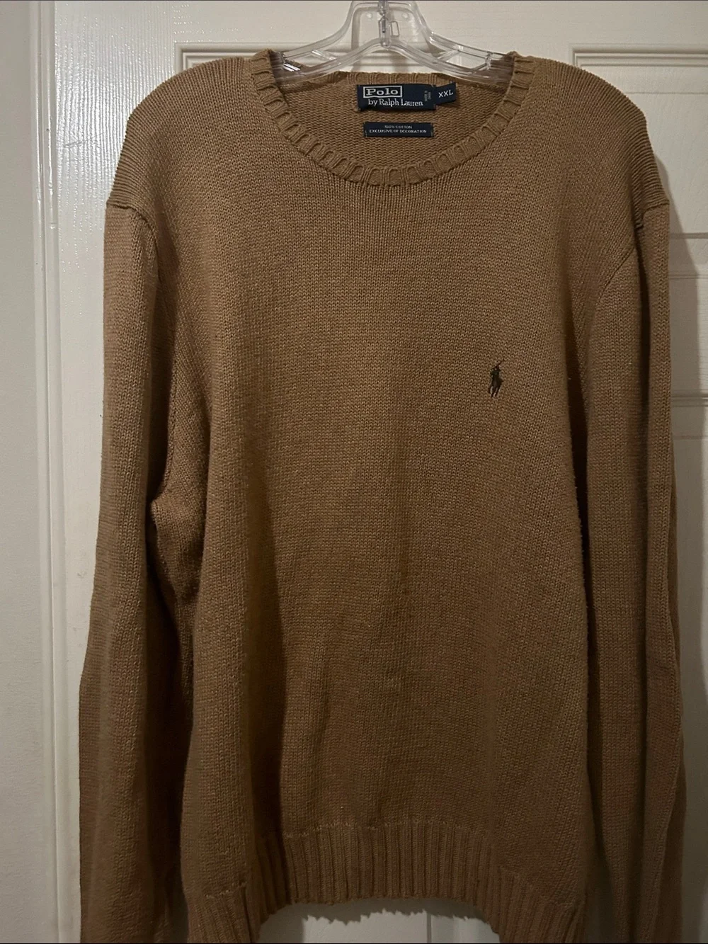 Polo by Ralph Lauren Men's Camel/Tan Crewneck Sweater with Pony Logo